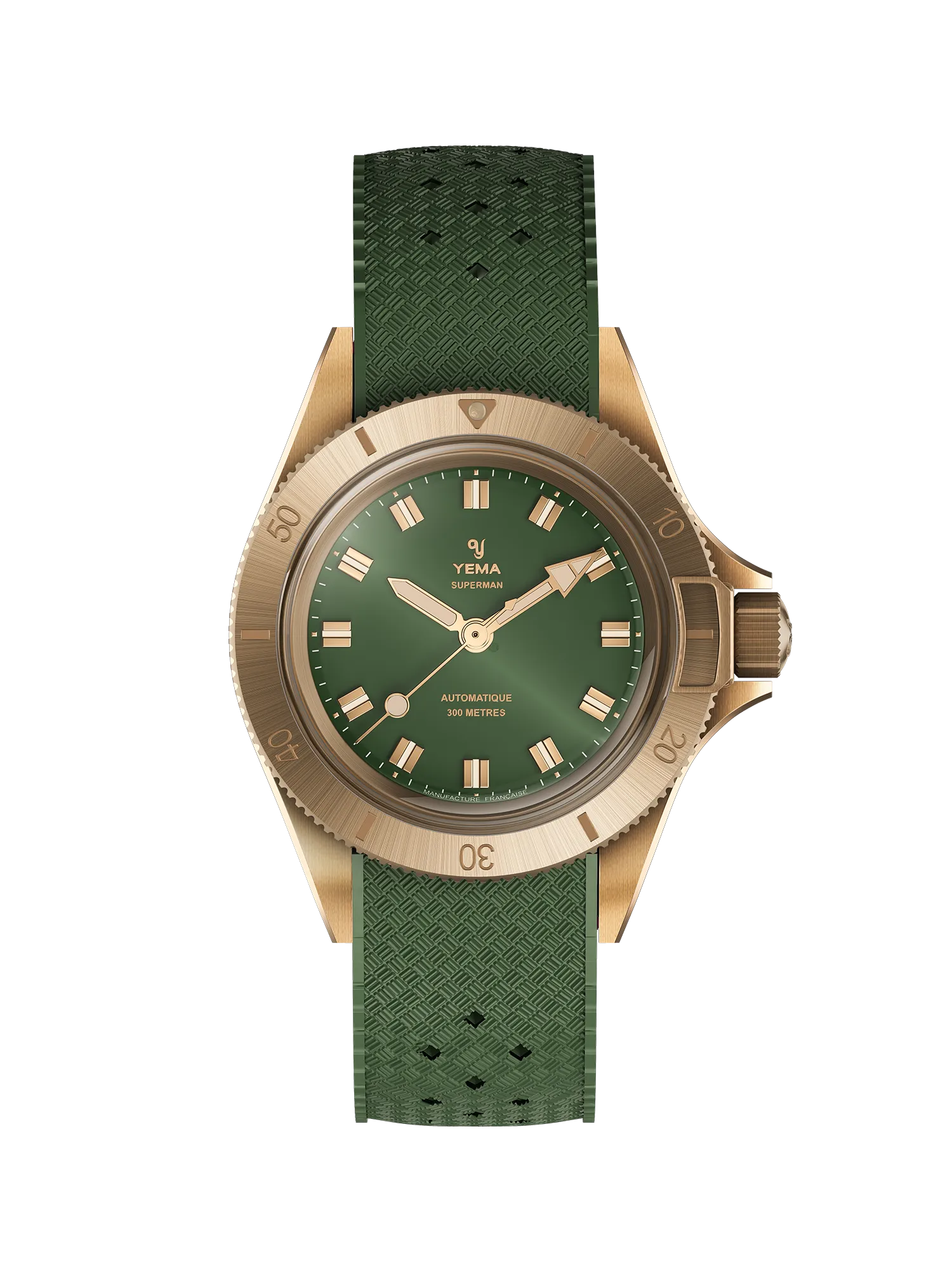 Yema Superman Bronze CMM.10, cadran vert laqué à finition dorée, vue de face